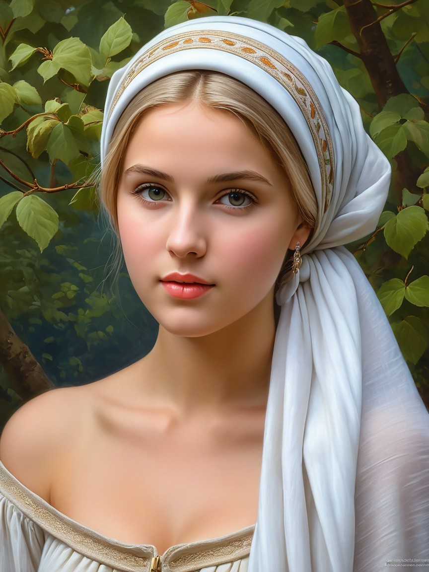 Portrait of a Young Woman in a White Headscarf