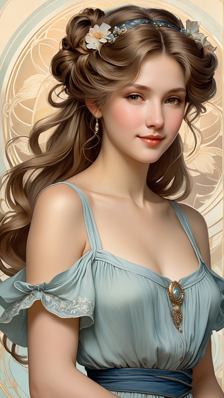 Graceful Young Woman in Floral Accents and Gown