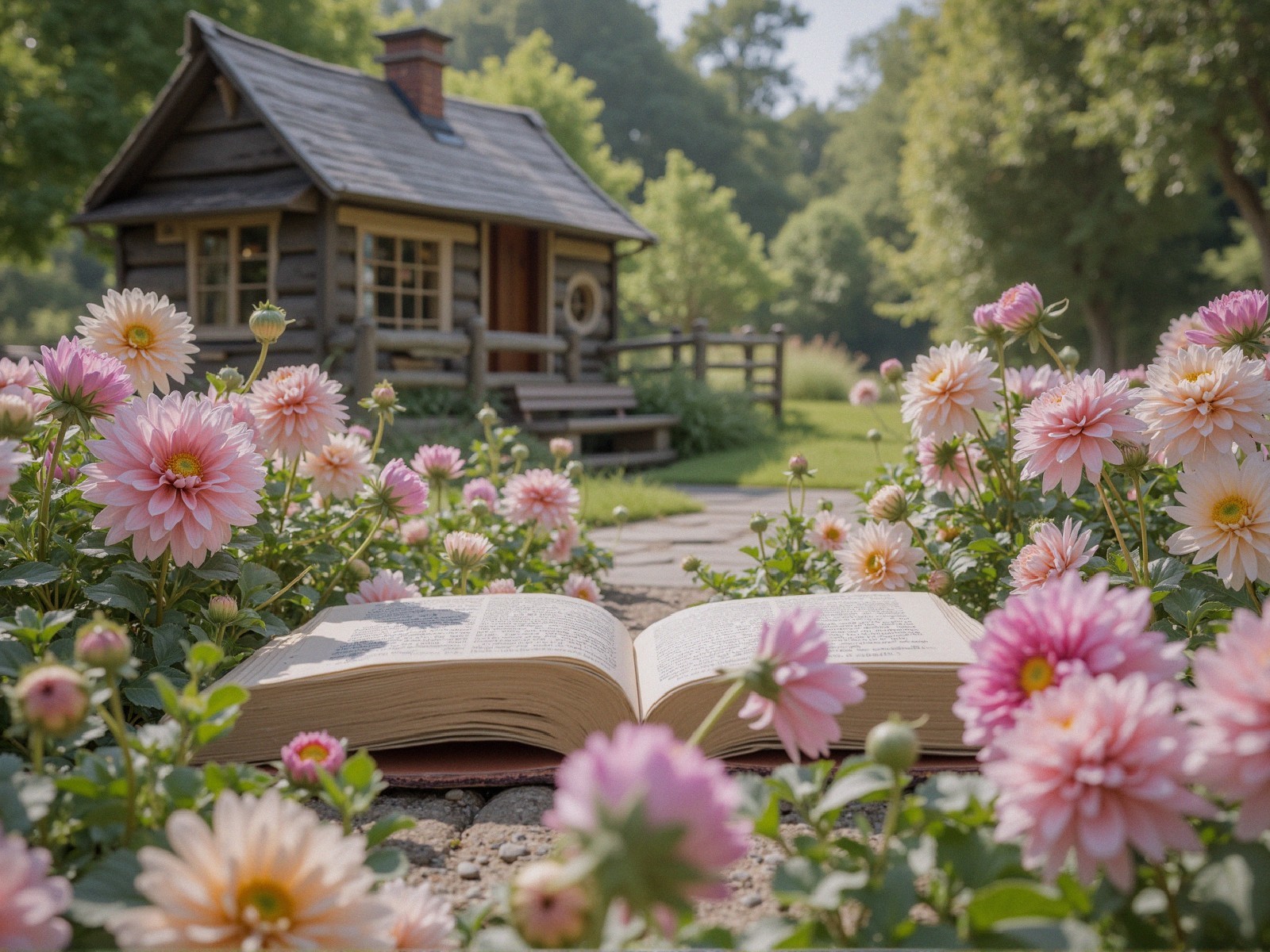Wooden Cottage Surrounded by Greenery and Daisies