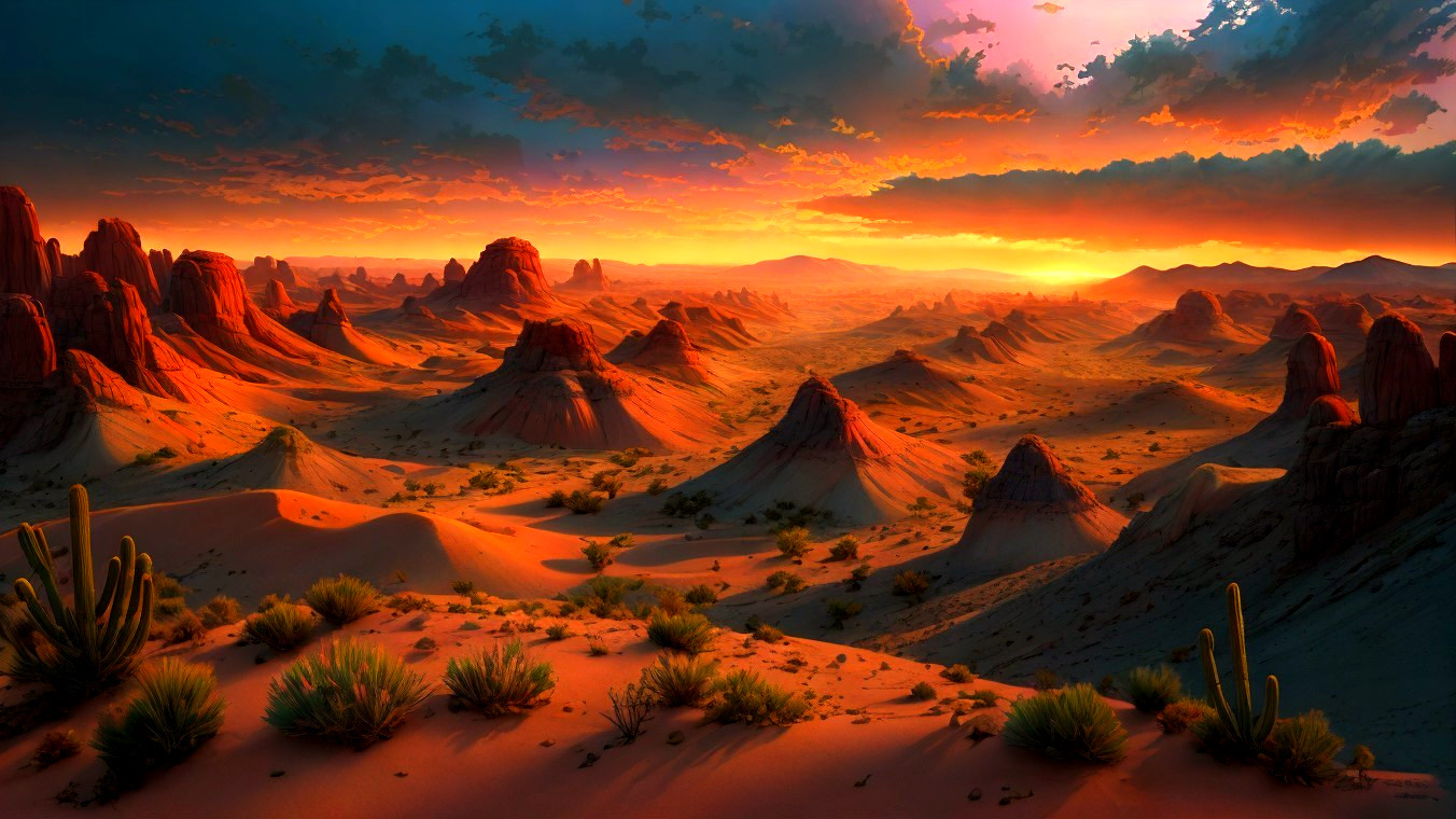 Desert Landscape at Sunset with Sandstone Formations