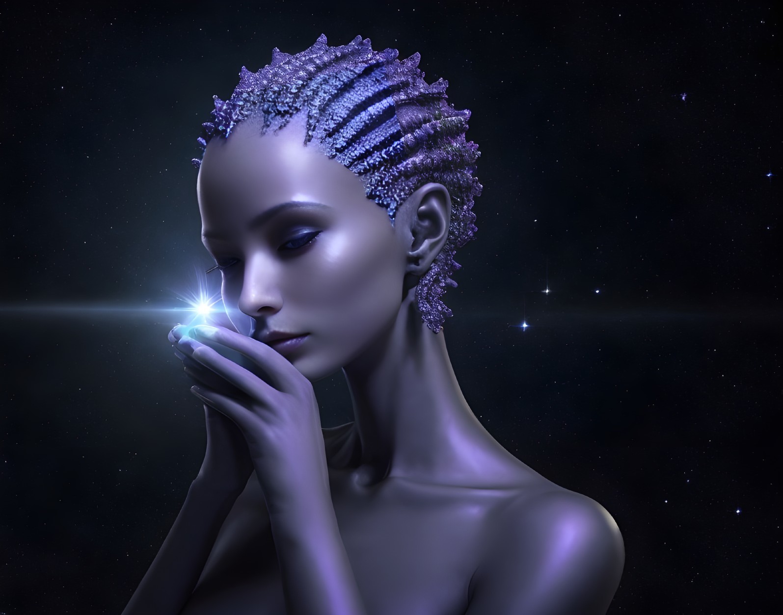 Futuristic Ethereal Figure in Cosmic Background