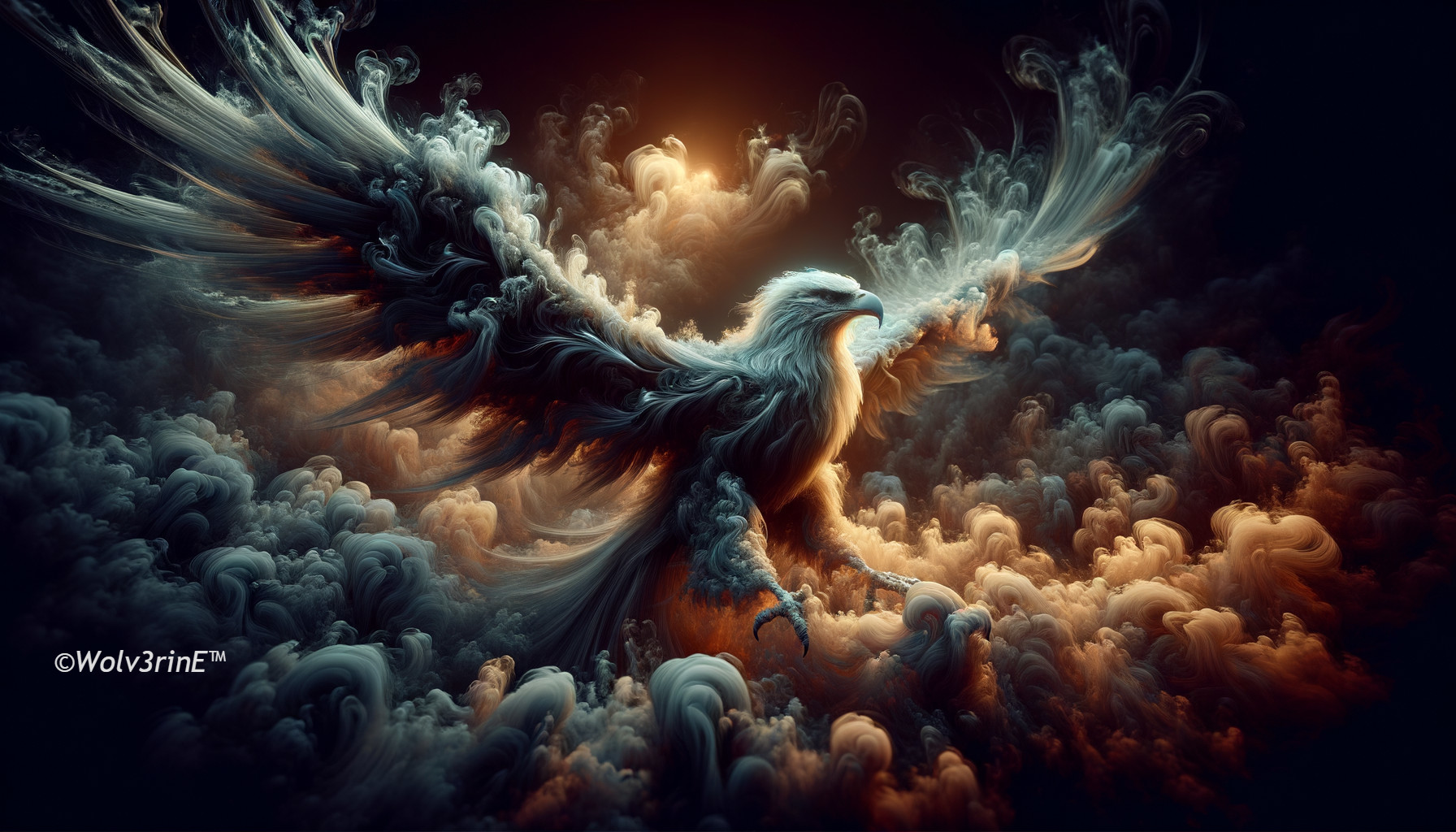 Eagle in Flight Among Ethereal Clouds and Dramatic Hues
