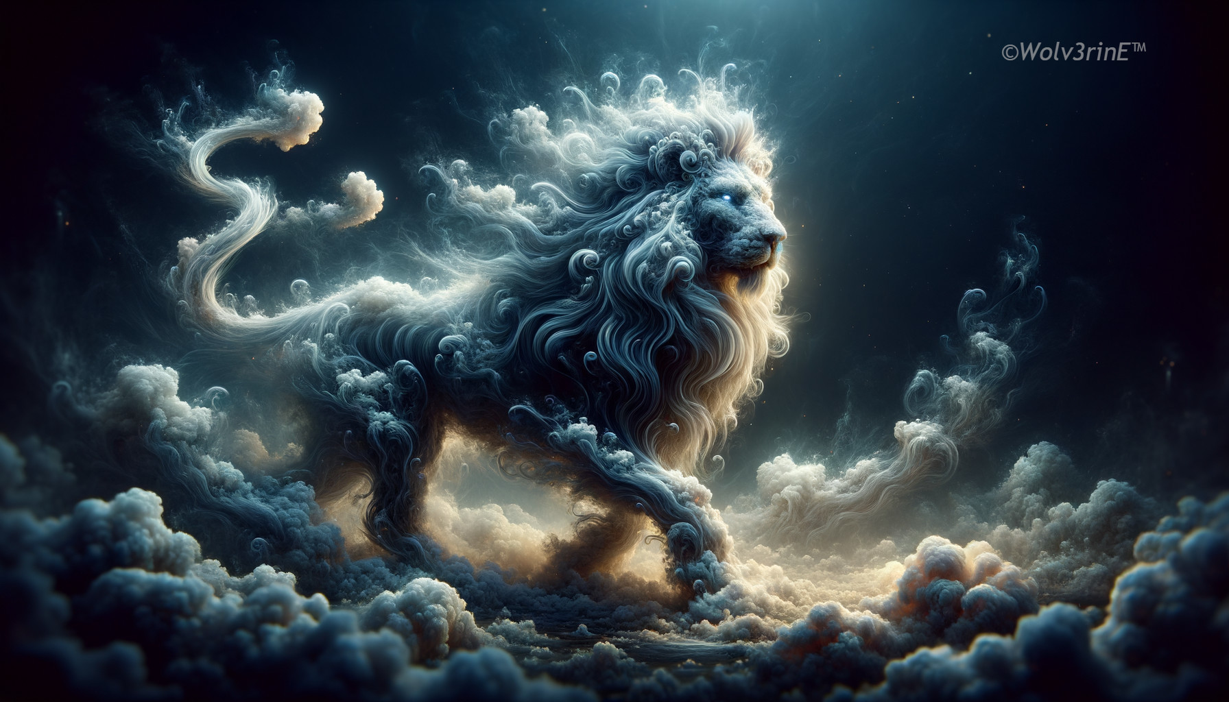 Majestic Lion Formed by Clouds in Dreamlike Landscape