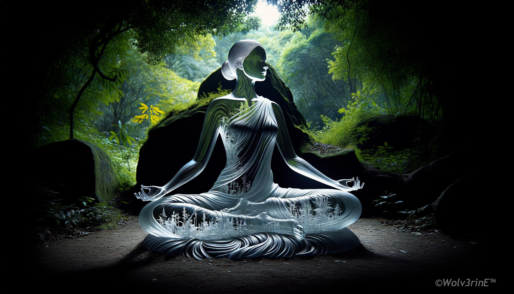 Meditative Figure in Harmonious Forest Setting