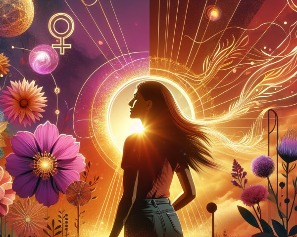 Vibrant Artwork of Woman Silhouetted Against Sun