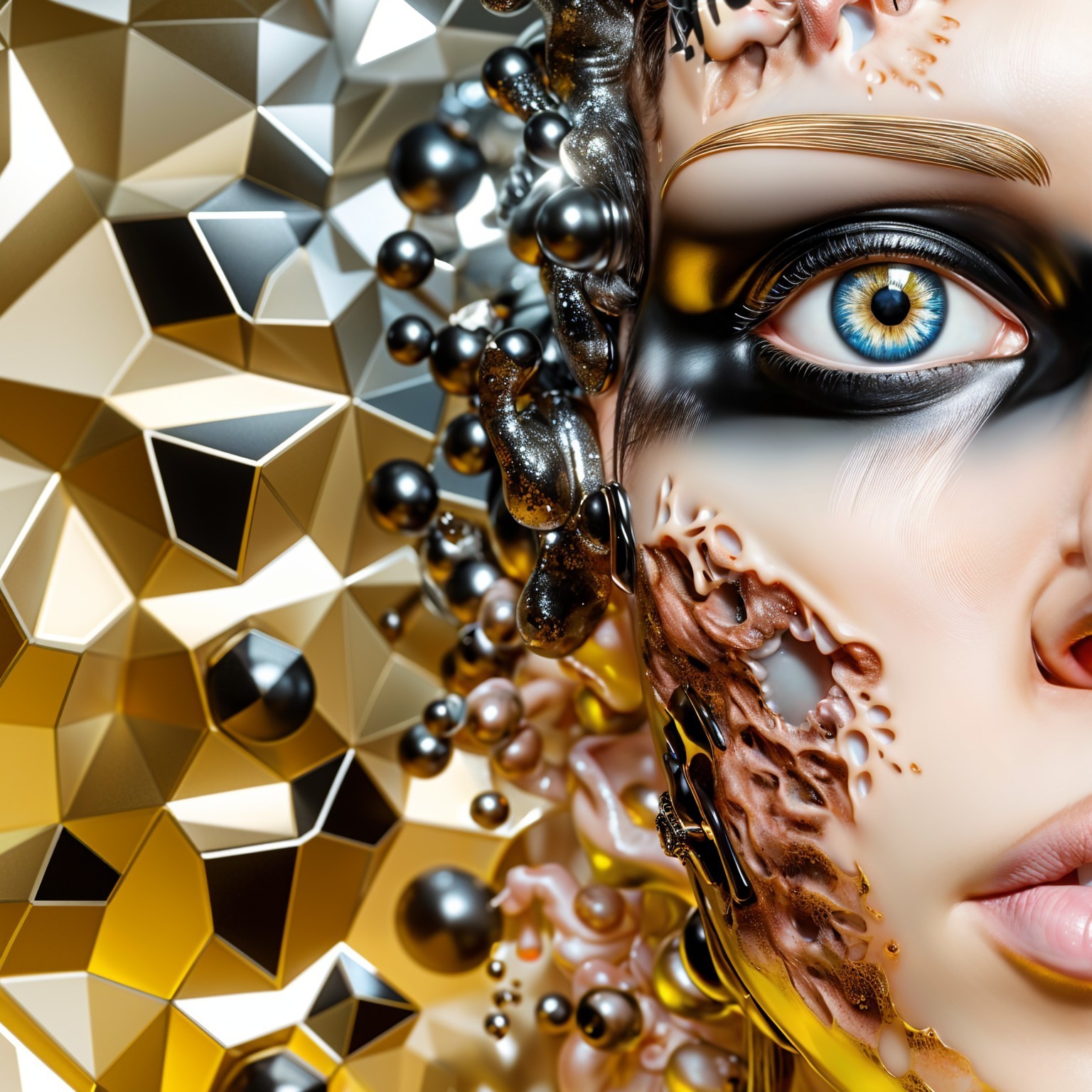 Close-Up of a Stylized Human Face with Unique Textures