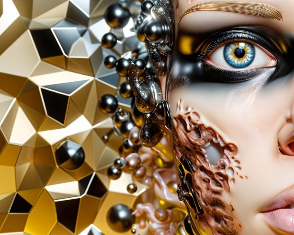 Close-Up of a Stylized Human Face with Unique Textures