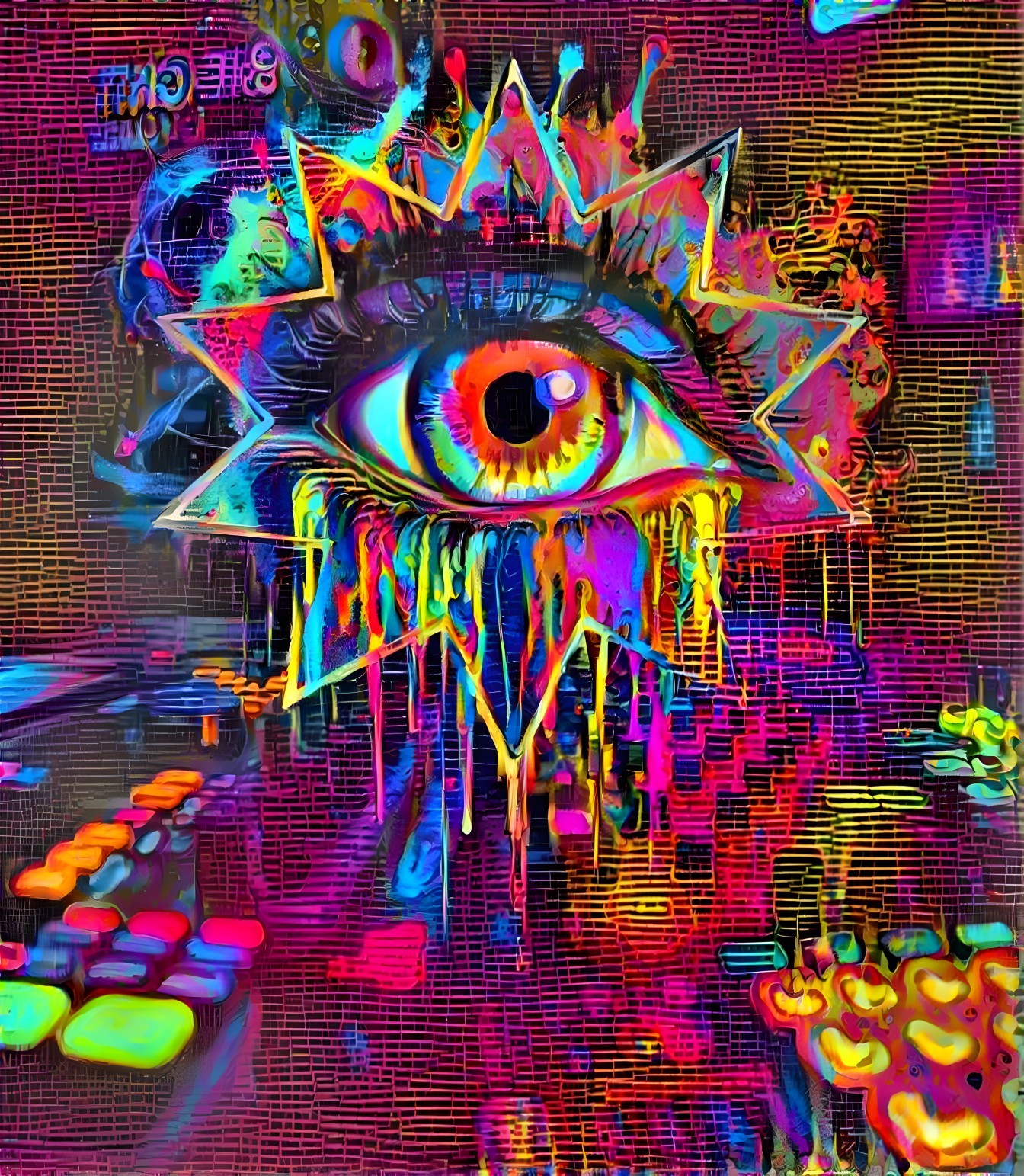 Psychedelic Illustration of a Central Eye with Colors