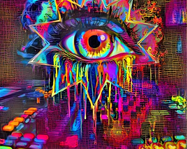 Psychedelic Illustration of a Central Eye with Colors