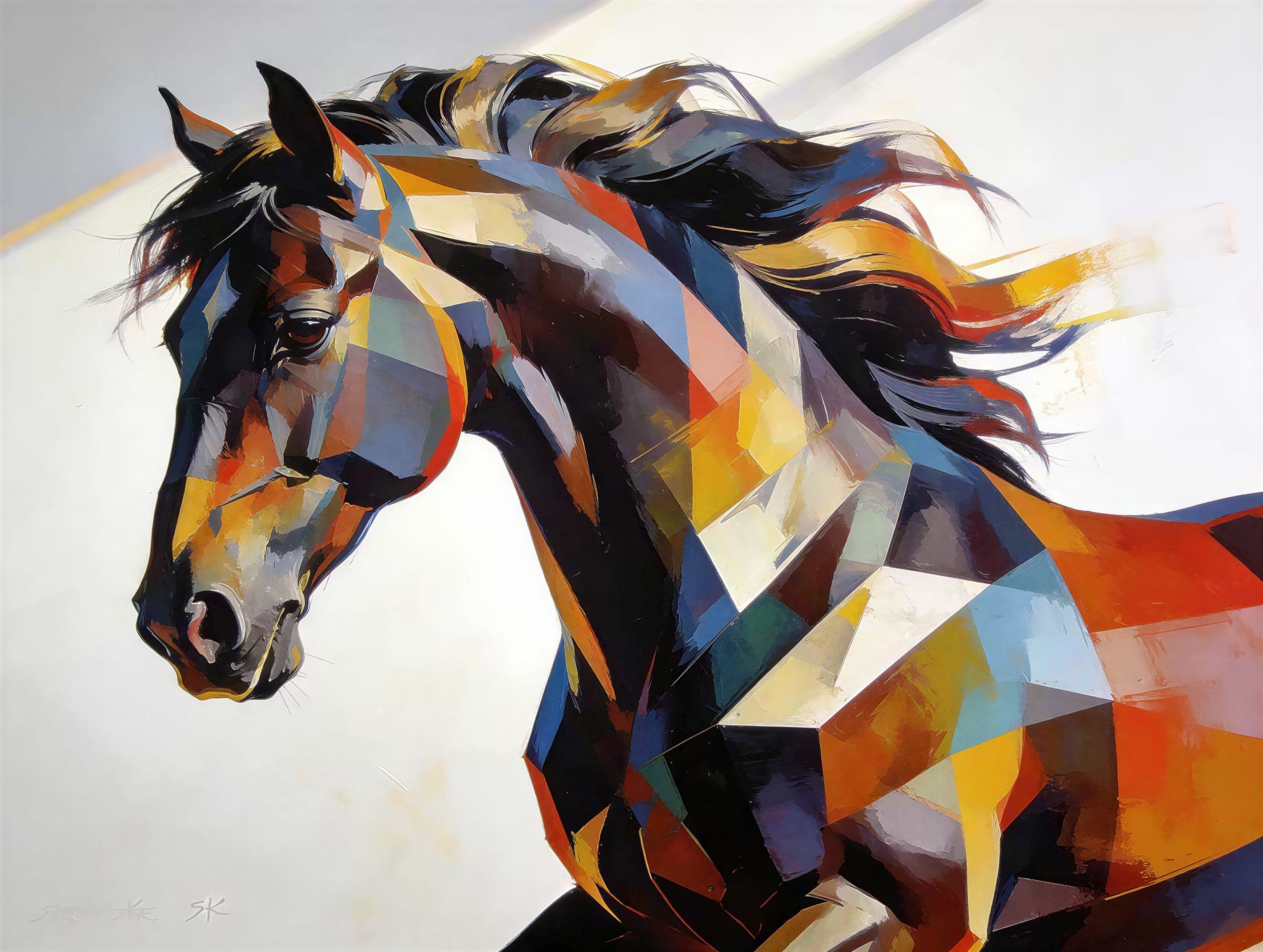 Abstract Geometric Horse Painting on White Background