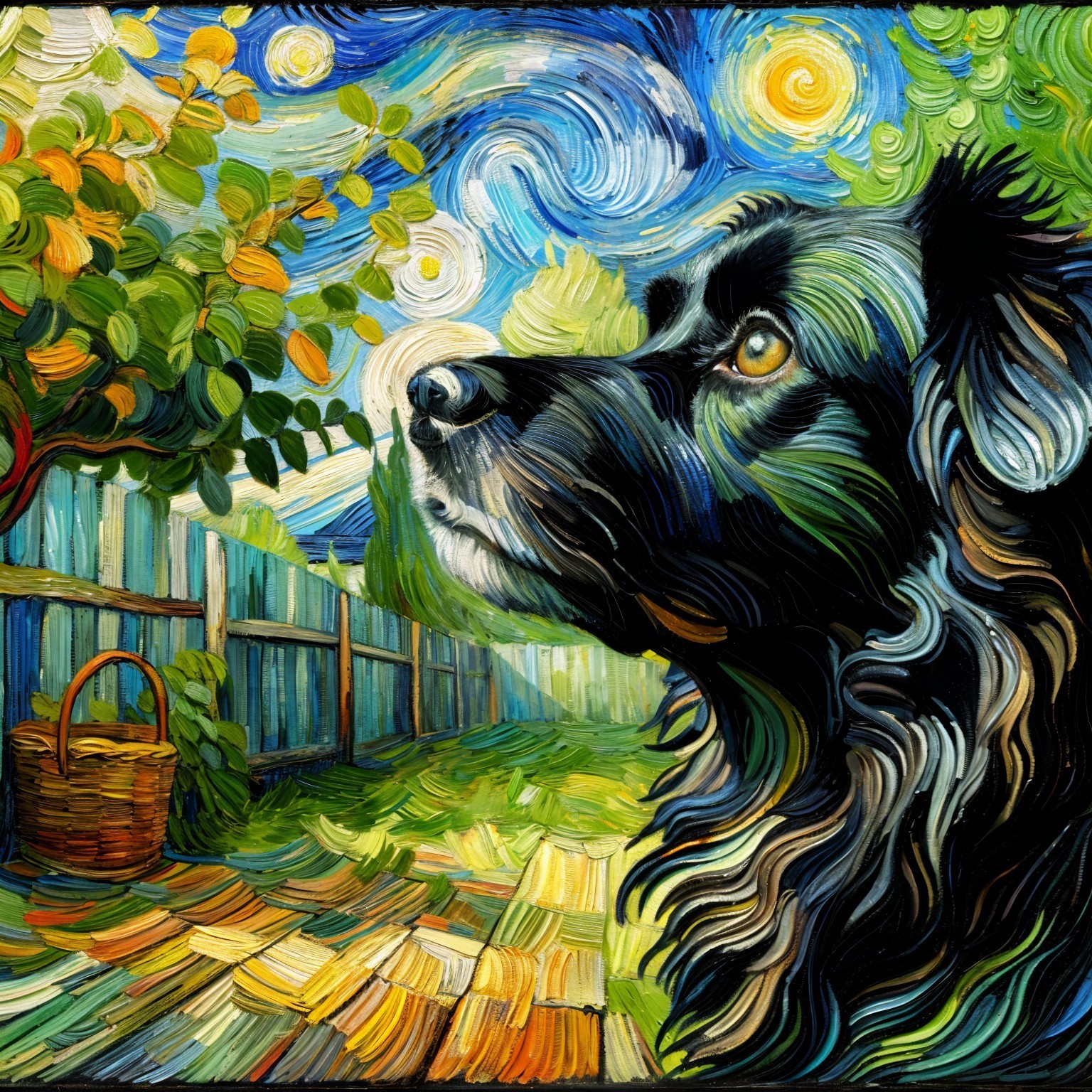 Impressionistic Scene of a Dog in a Lush Garden