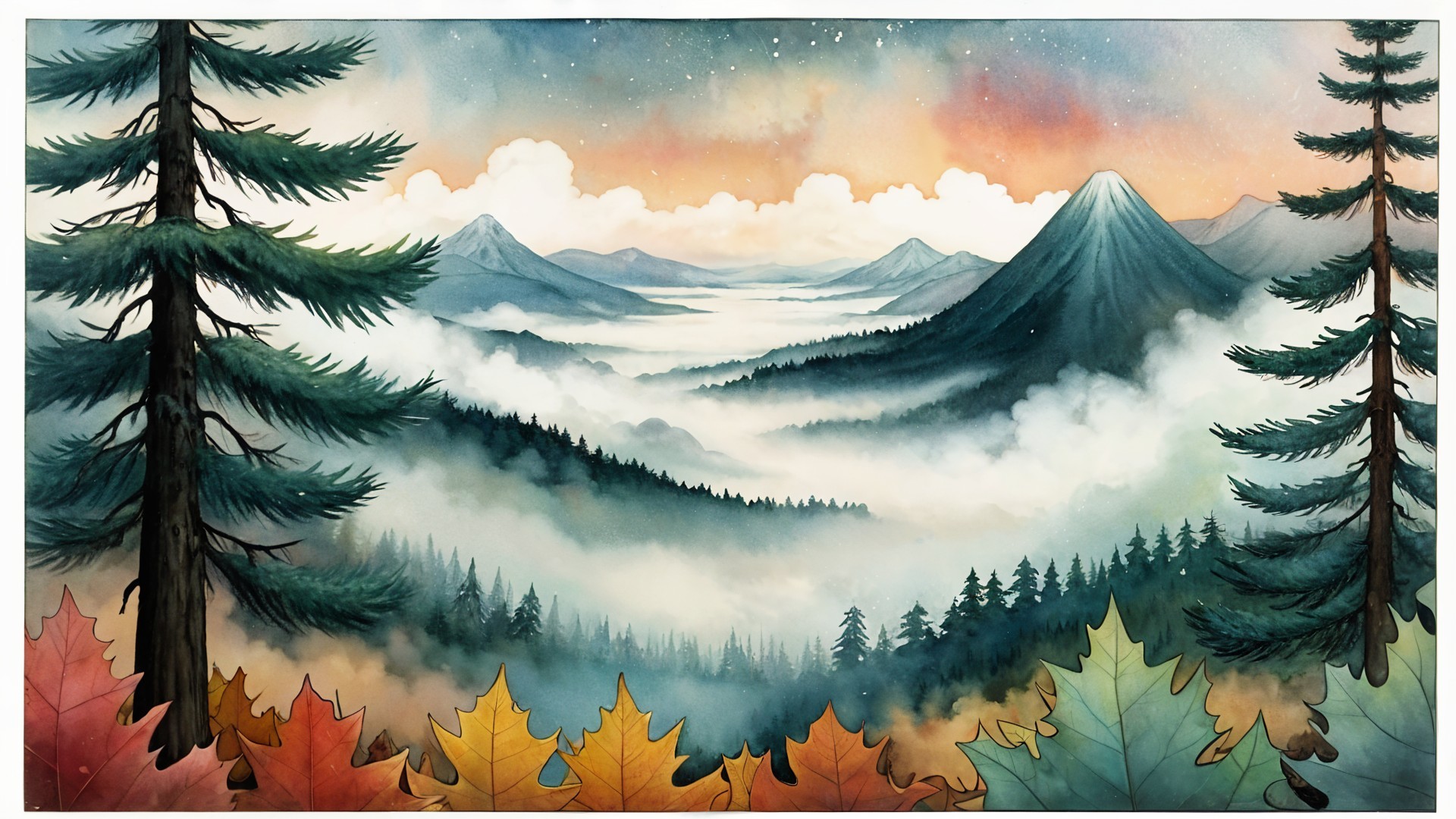 Serene Mountain Landscape with Autumn Foliage