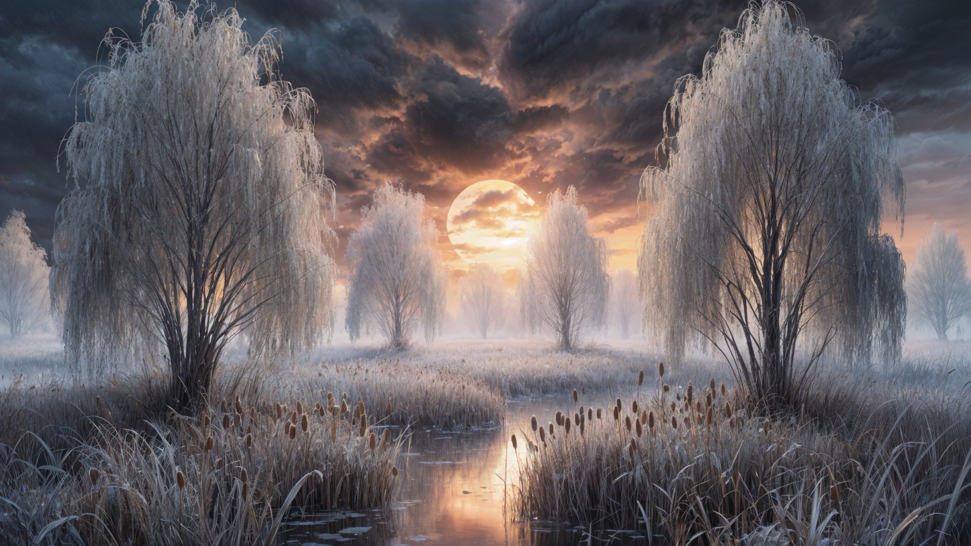 Tranquil Winter Landscape with Frosted Trees and River