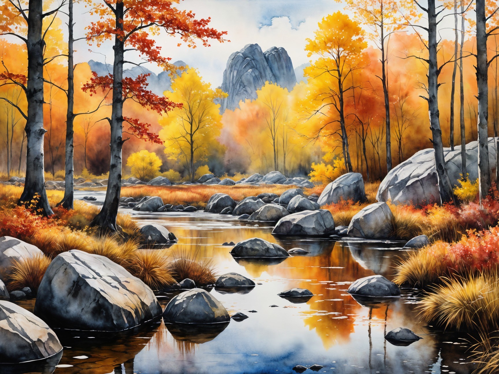 Autumn Landscape with Colorful Foliage and River