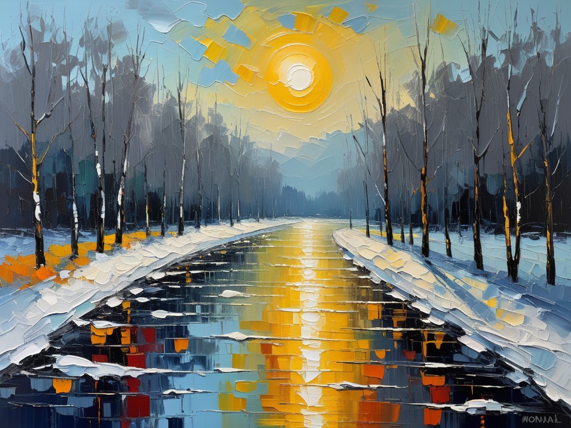 Serene winter landscape with tranquil river reflections