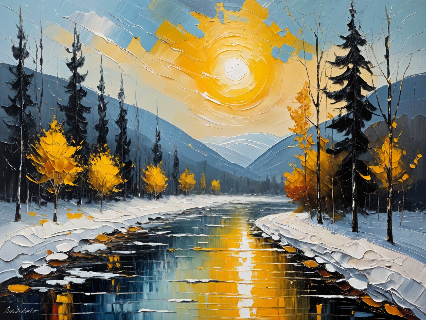 Serene Winter Landscape with Majestic Mountains
