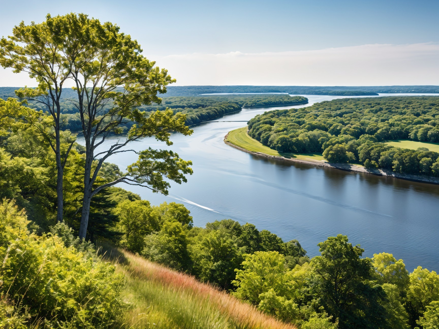 Serene Landscape with Winding River and Lush Greenery