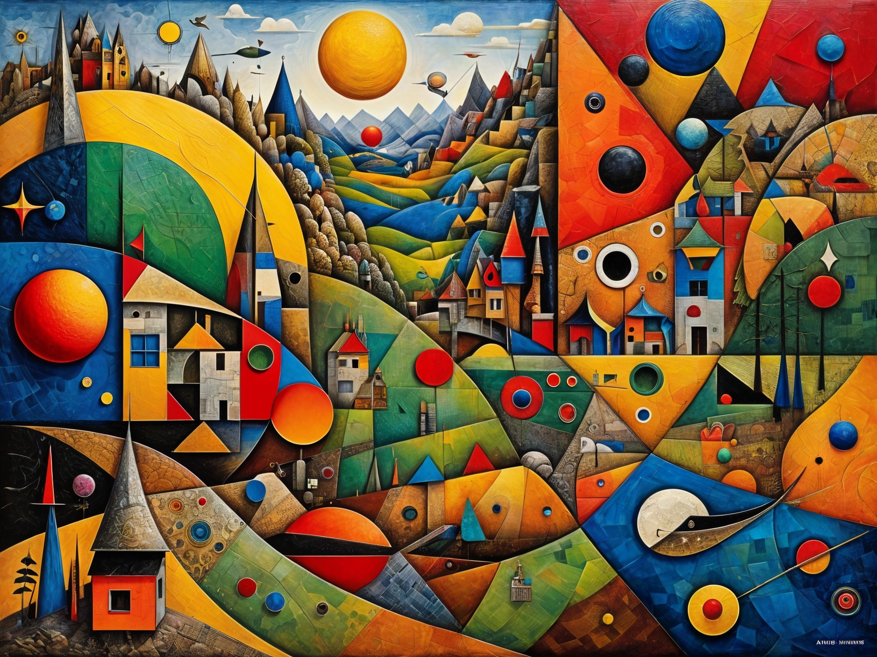 Vibrant Abstract Landscape with Geometric Shapes