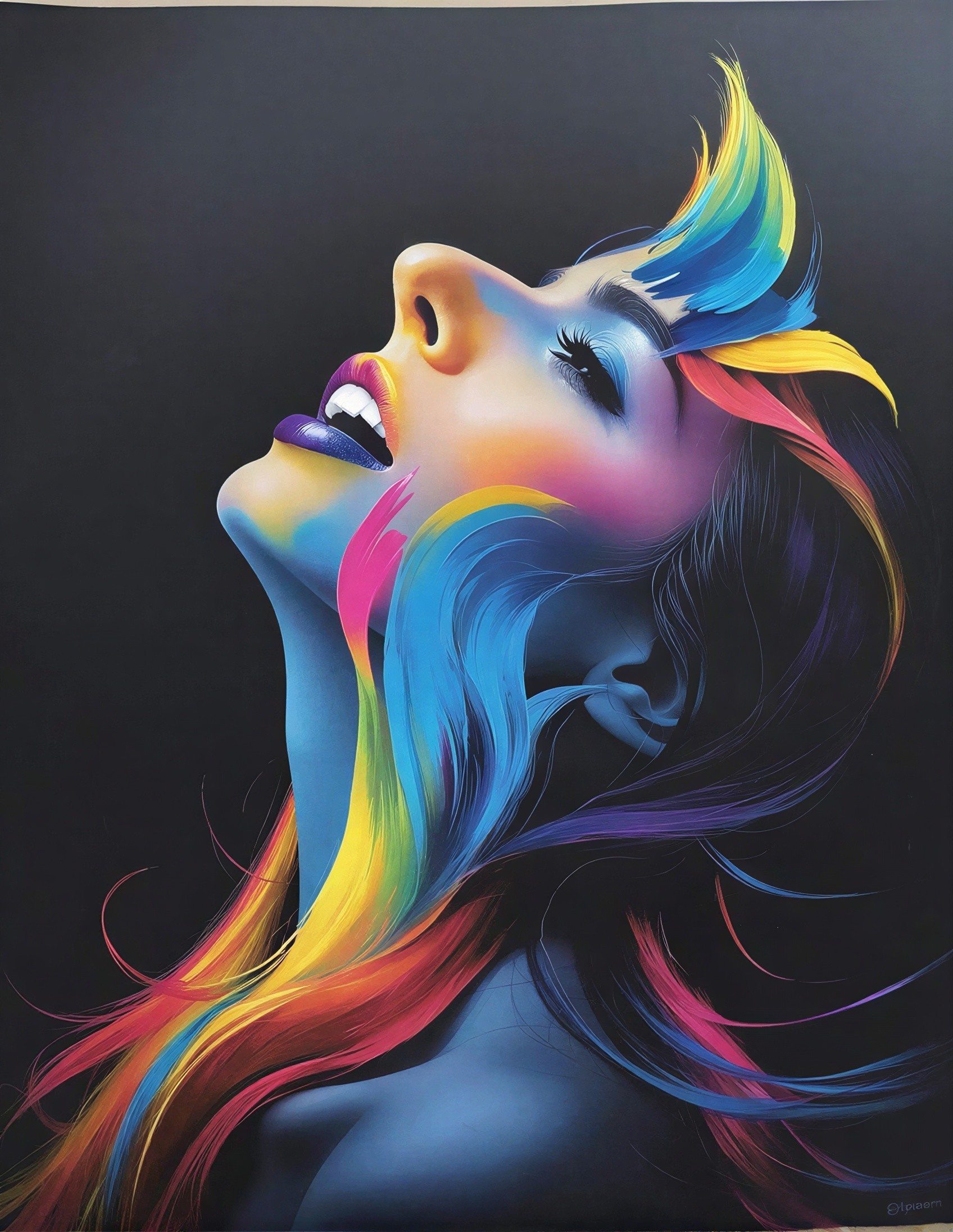 Digital Painting of a Young Woman's Profile with Colorful Hair