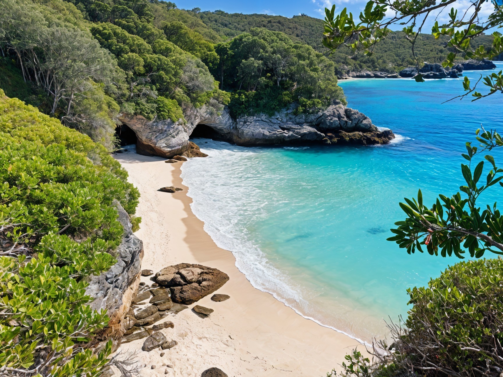 Tranquil Beach Scene with Golden Sand and Turquoise Waters