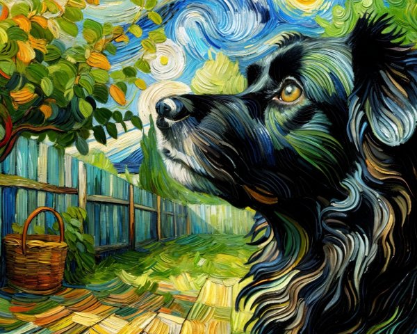 Impressionistic Scene of a Dog in a Lush Garden
