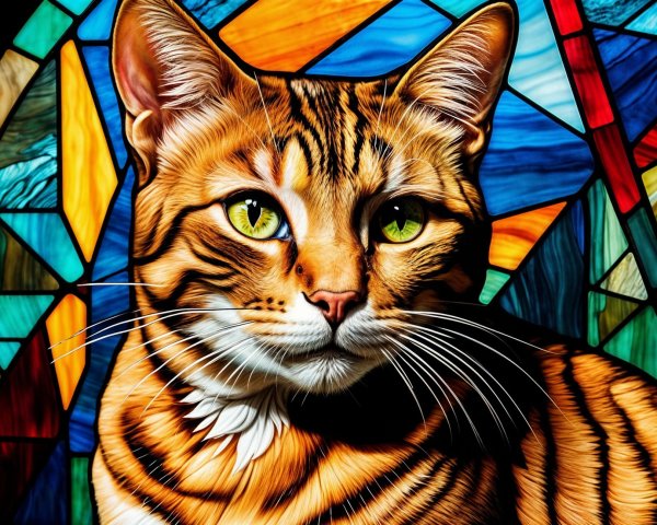 Bengal Cat with Orange Fur and Stained Glass Background