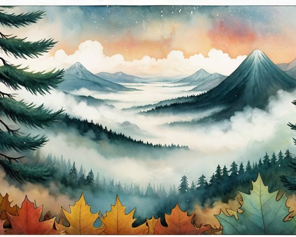 Serene Mountain Landscape with Autumn Foliage