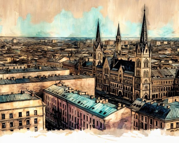 Panoramic Urban Landscape with Historic Architecture
