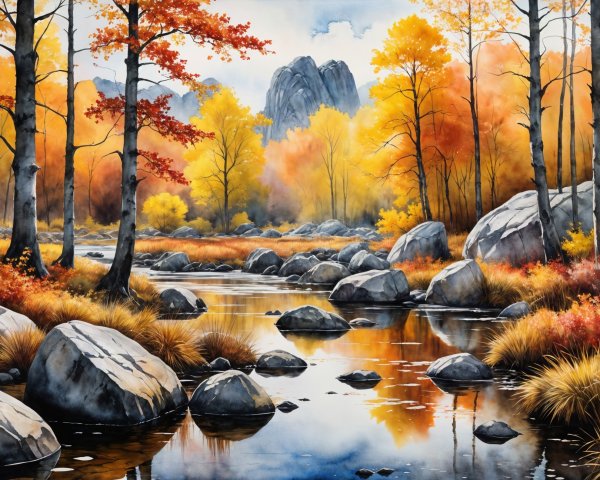 Autumn Landscape with Colorful Foliage and River
