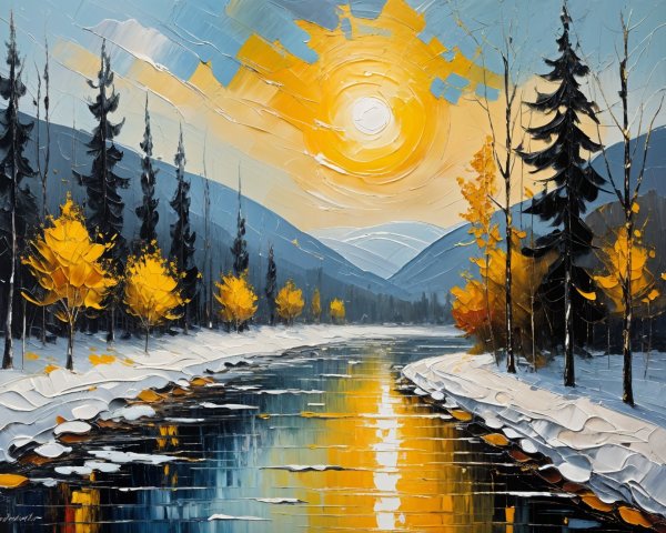Serene Winter Landscape with Majestic Mountains
