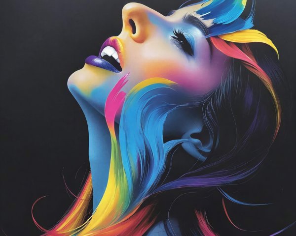 Digital Painting of a Young Woman's Profile with Colorful Hair