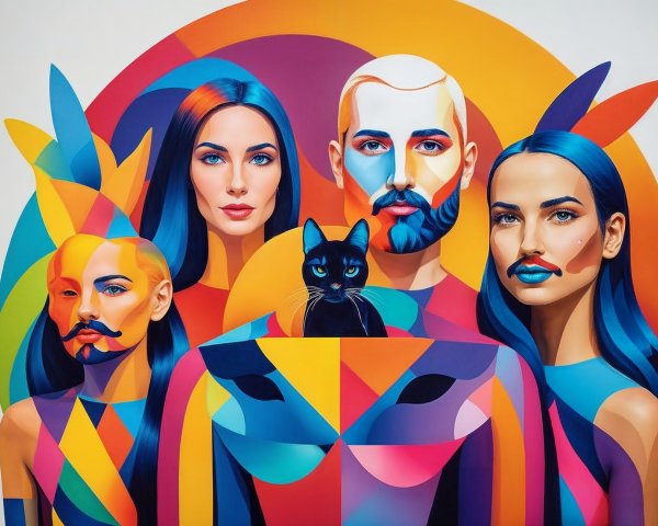 Modern Artwork with Geometric Figures and Bold Colors