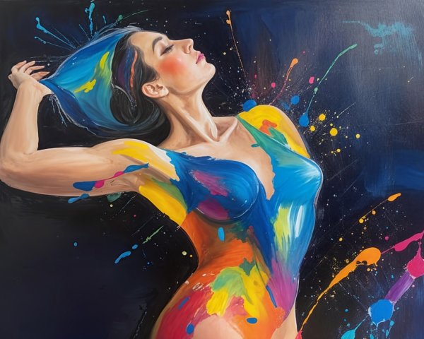 Woman Posing with Colorful Paint on Dark Background
