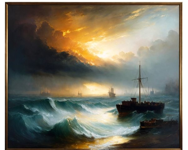 Dramatic Seascape with Turbulent Waves and Ships