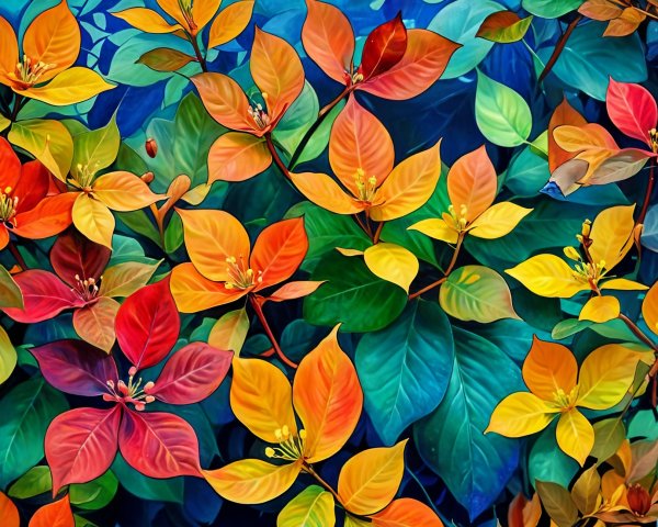 Vibrant Tapestry of Colorful Leaves and Blossoms