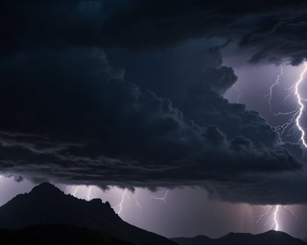 Dramatic Storm Clouds and Mountain Silhouette Scene