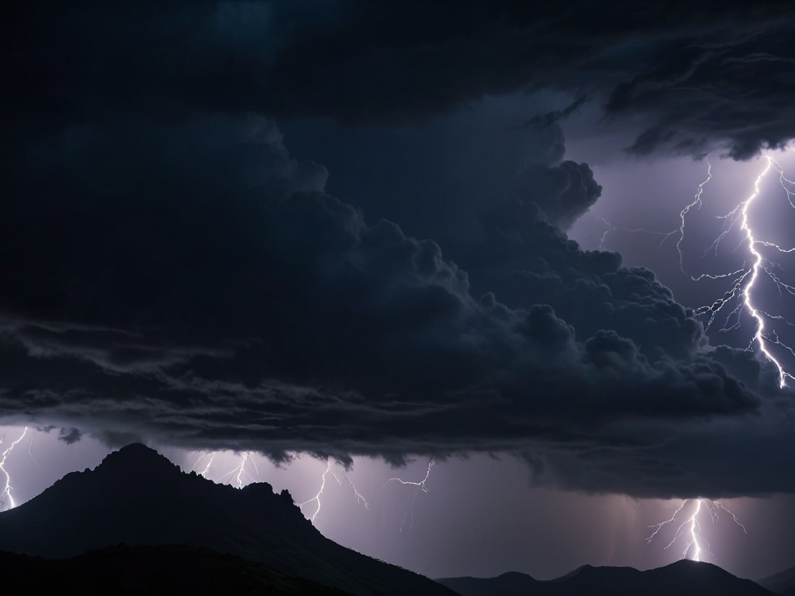 Dramatic Storm Clouds and Mountain Silhouette Scene