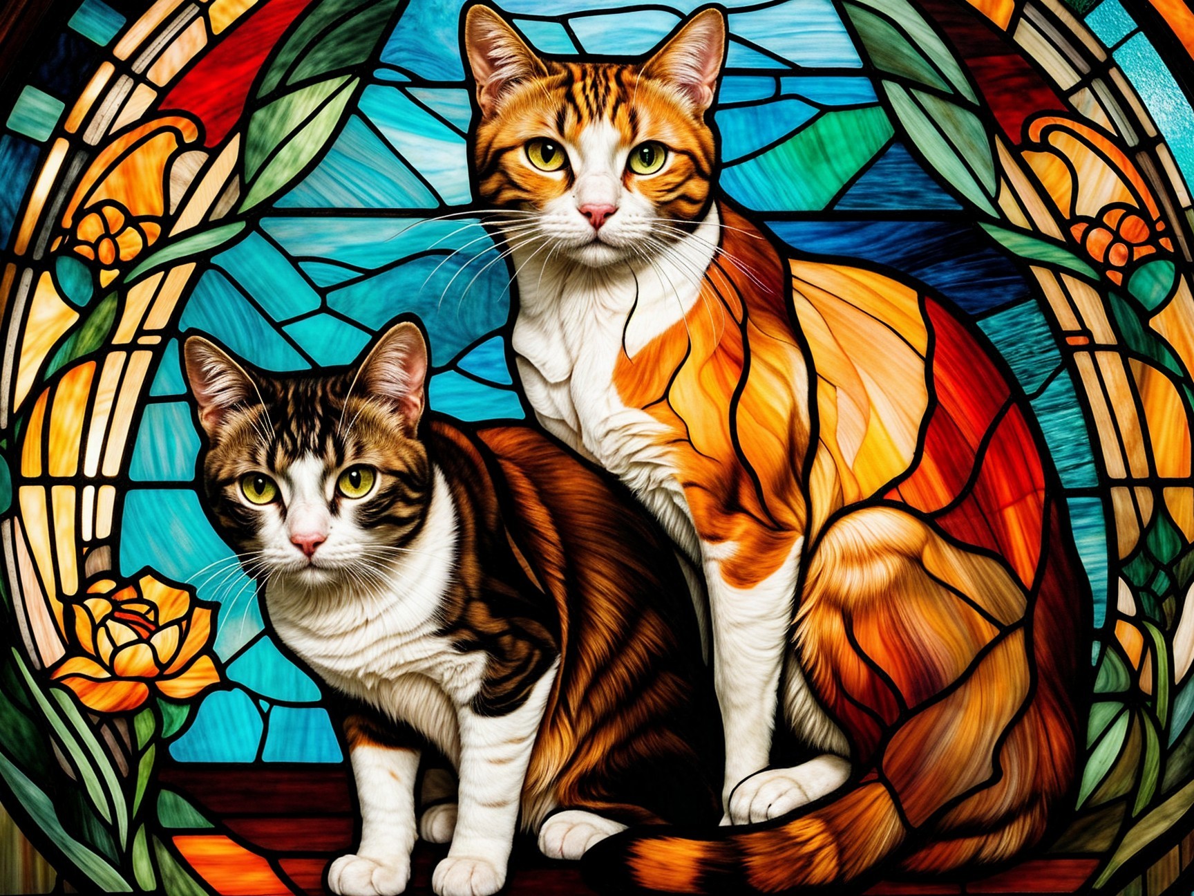 Illustration of Cats in Stained Glass Art Style
