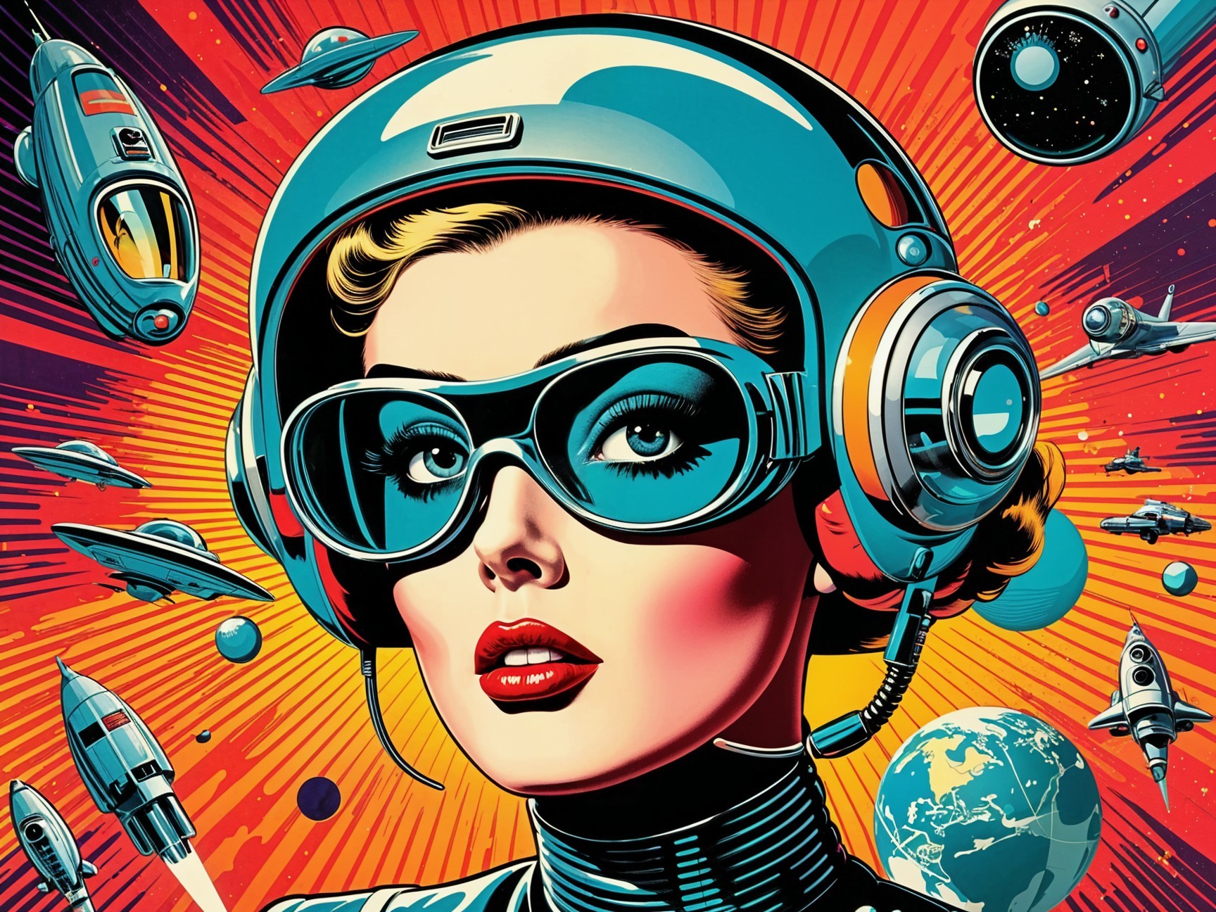 Retro-Futuristic Space Illustration with Bold Colors