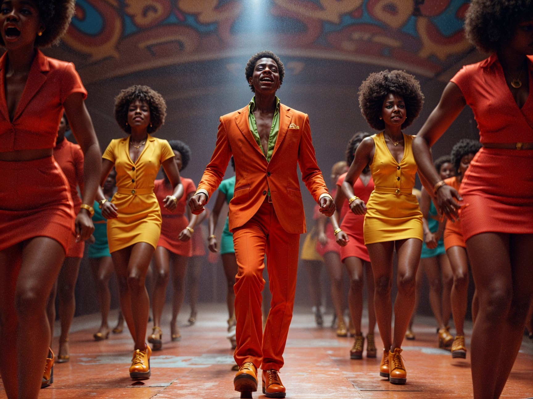 Vibrant Dance Scene in Retro-Themed Venue