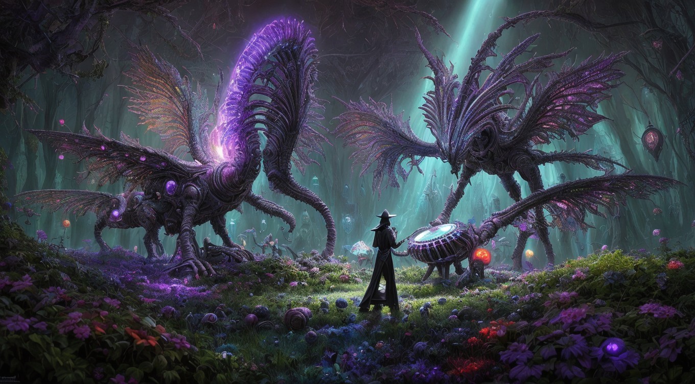 Surreal Bioluminescent Forest with Intricate Creatures