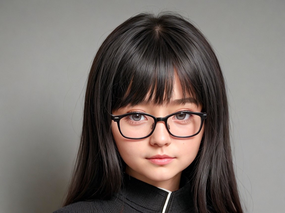 Young girl with black hair and stylish glasses