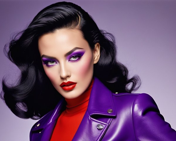 Striking portrait of a woman in bold fashion attire