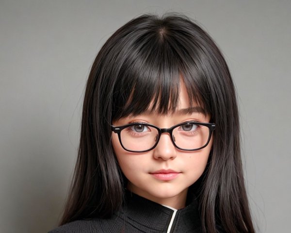 Young girl with black hair and stylish glasses