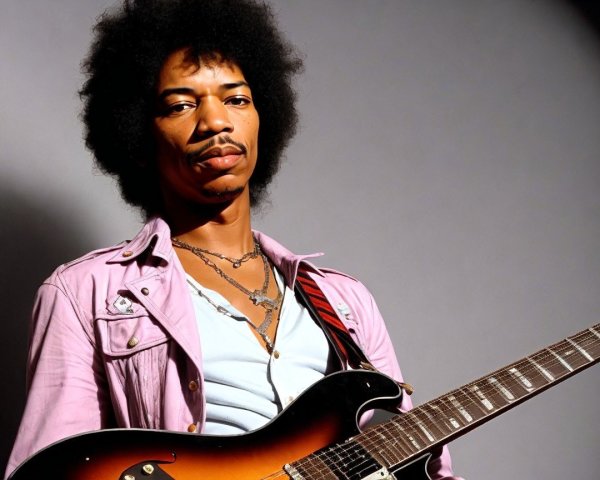 Confident Musician with Afro and Electric Guitar