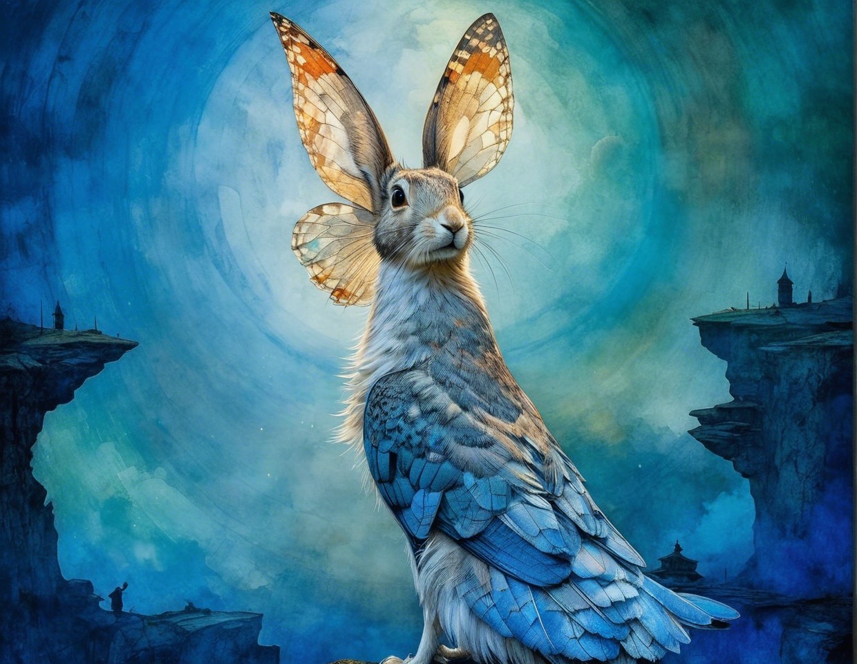 Surreal Painting of a Jackalope in Fantasy Landscape