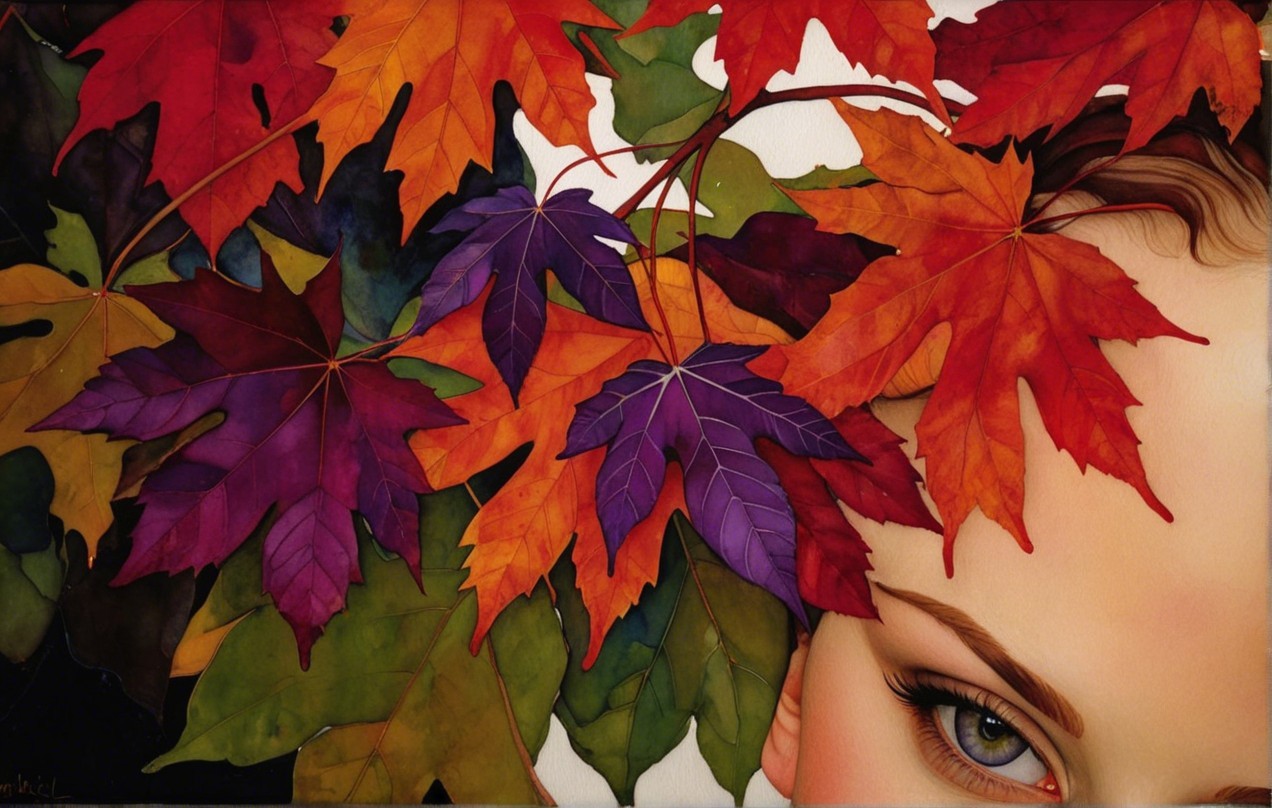 Close-Up of Eye Surrounded by Autumn Leaves