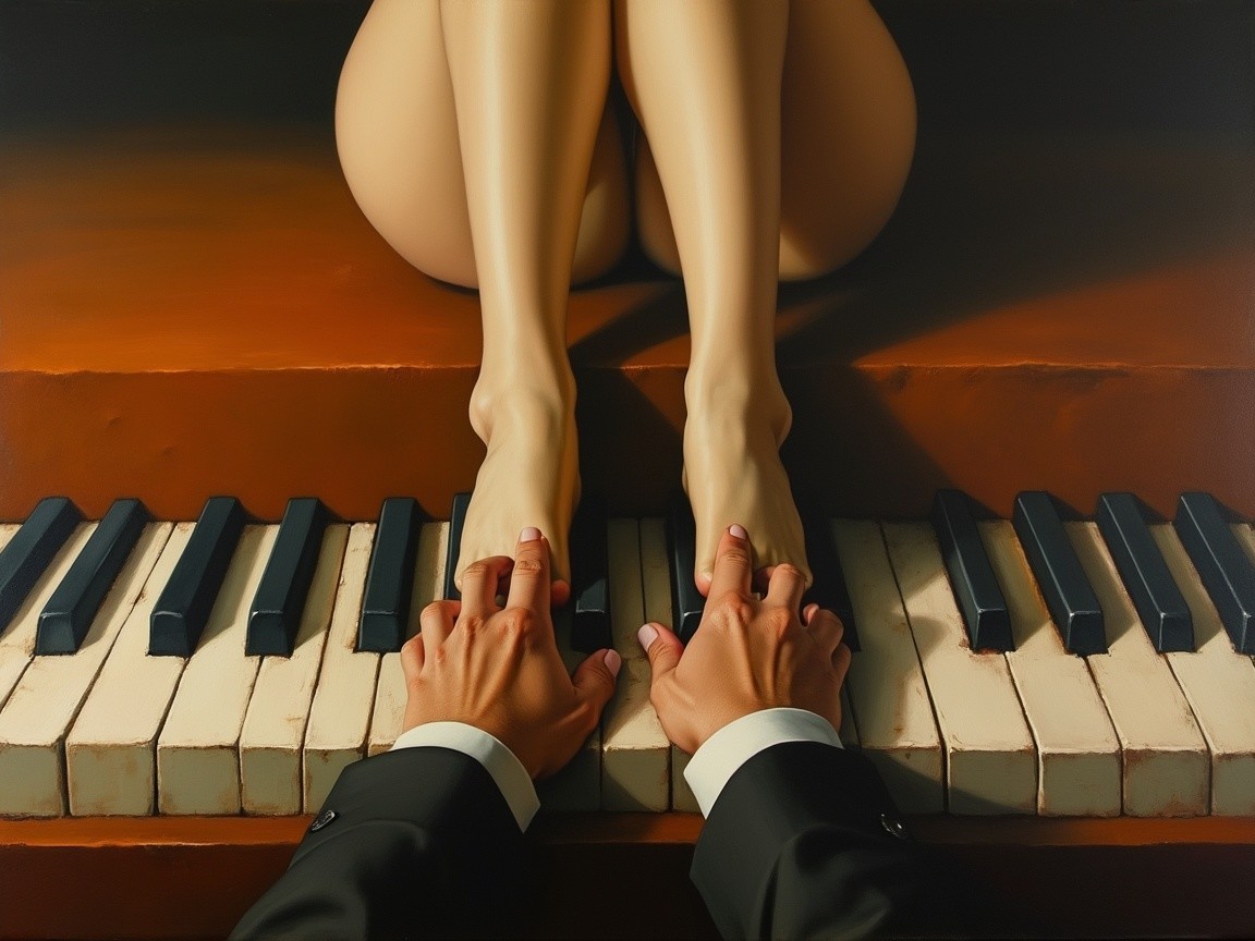 Close-Up of Grand Piano with Hands and Feet Detail
