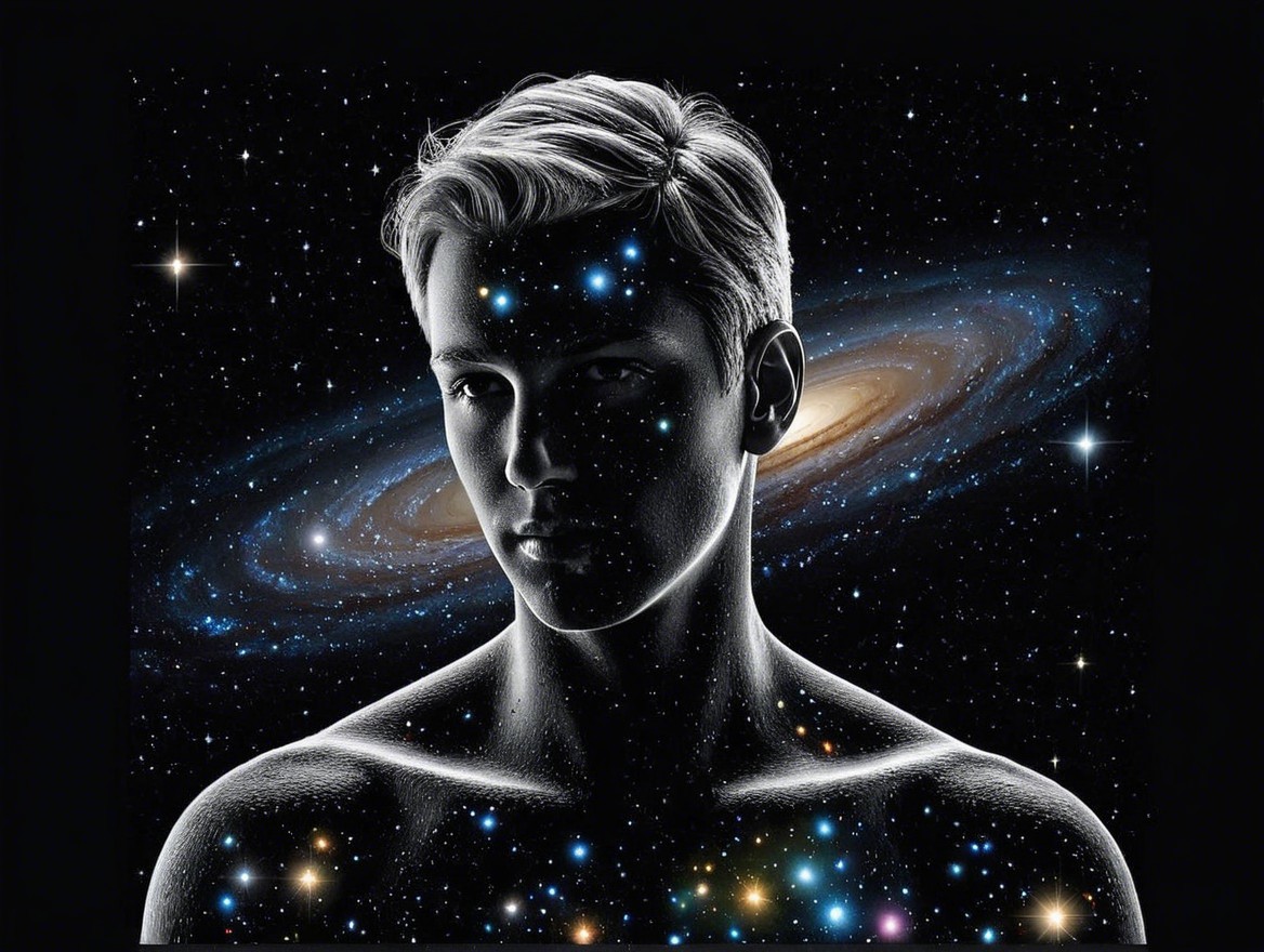 Cosmic Figure Against Starry Universe Background