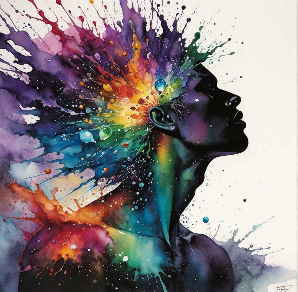 Silhouette with Colorful Explosion Symbolizing Creativity
